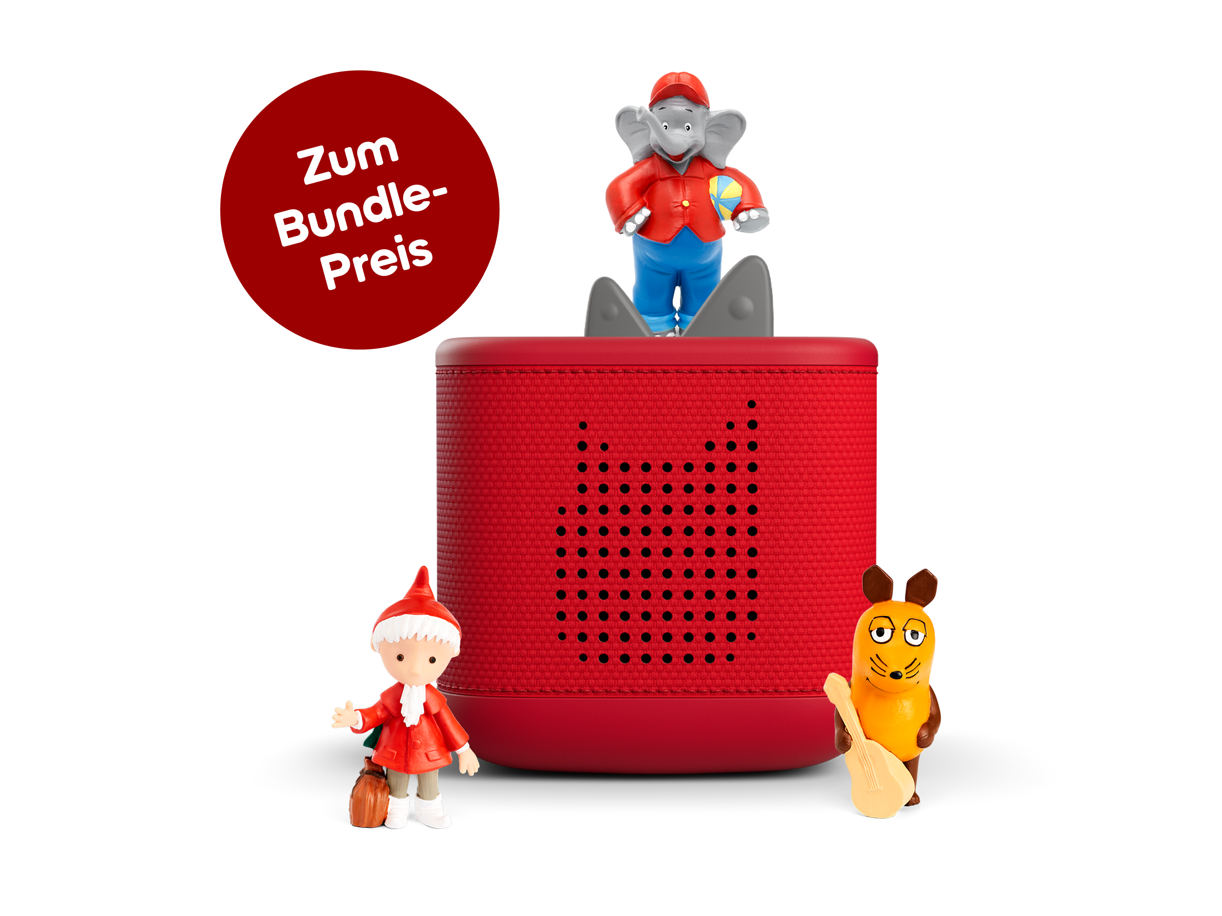 Toniebox 2 Starterset: Kindheitsklassiker (Rot; inkl. Benjamin Blümchen, Sandmännchen, Maus)