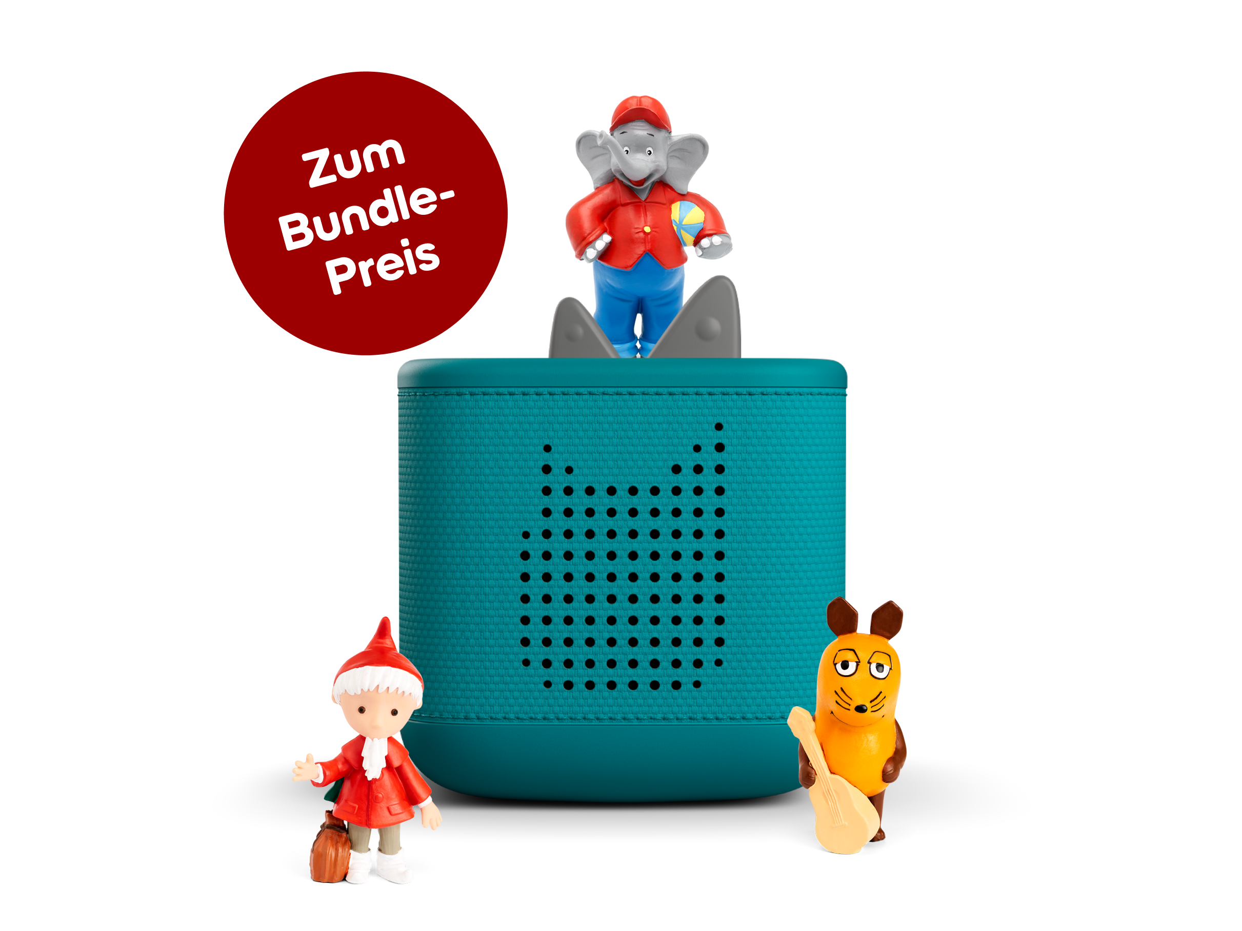 Toniebox 2 Starterset: Kindheitsklassiker (Meeresgrün; inkl. Benjamin Blümchen, Sandmännchen, Maus)